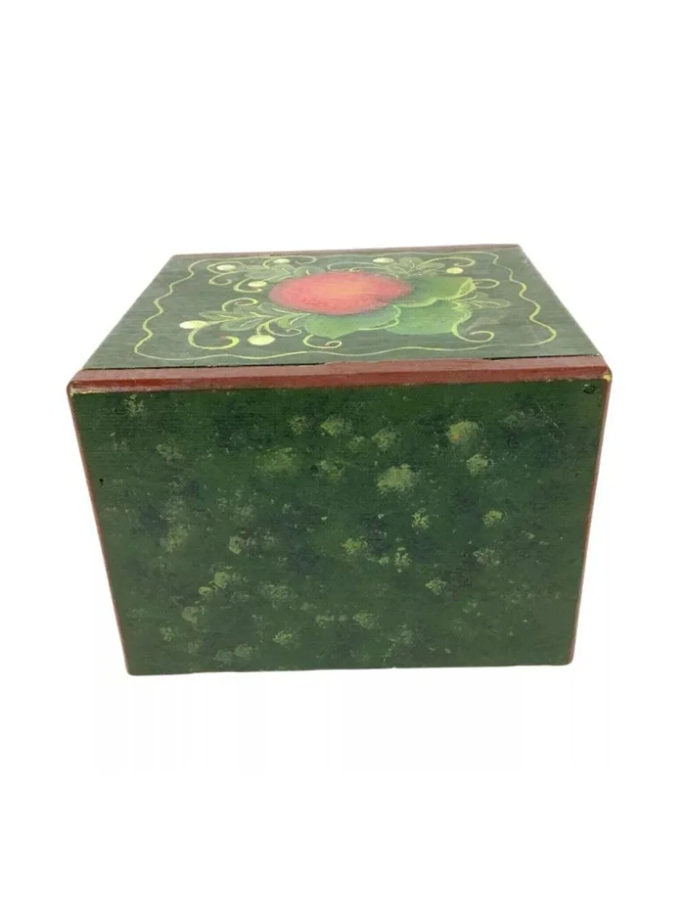 Hand Painted Wood Recipe Box Card File Apple Green Red Country Kitchen Farmhouse